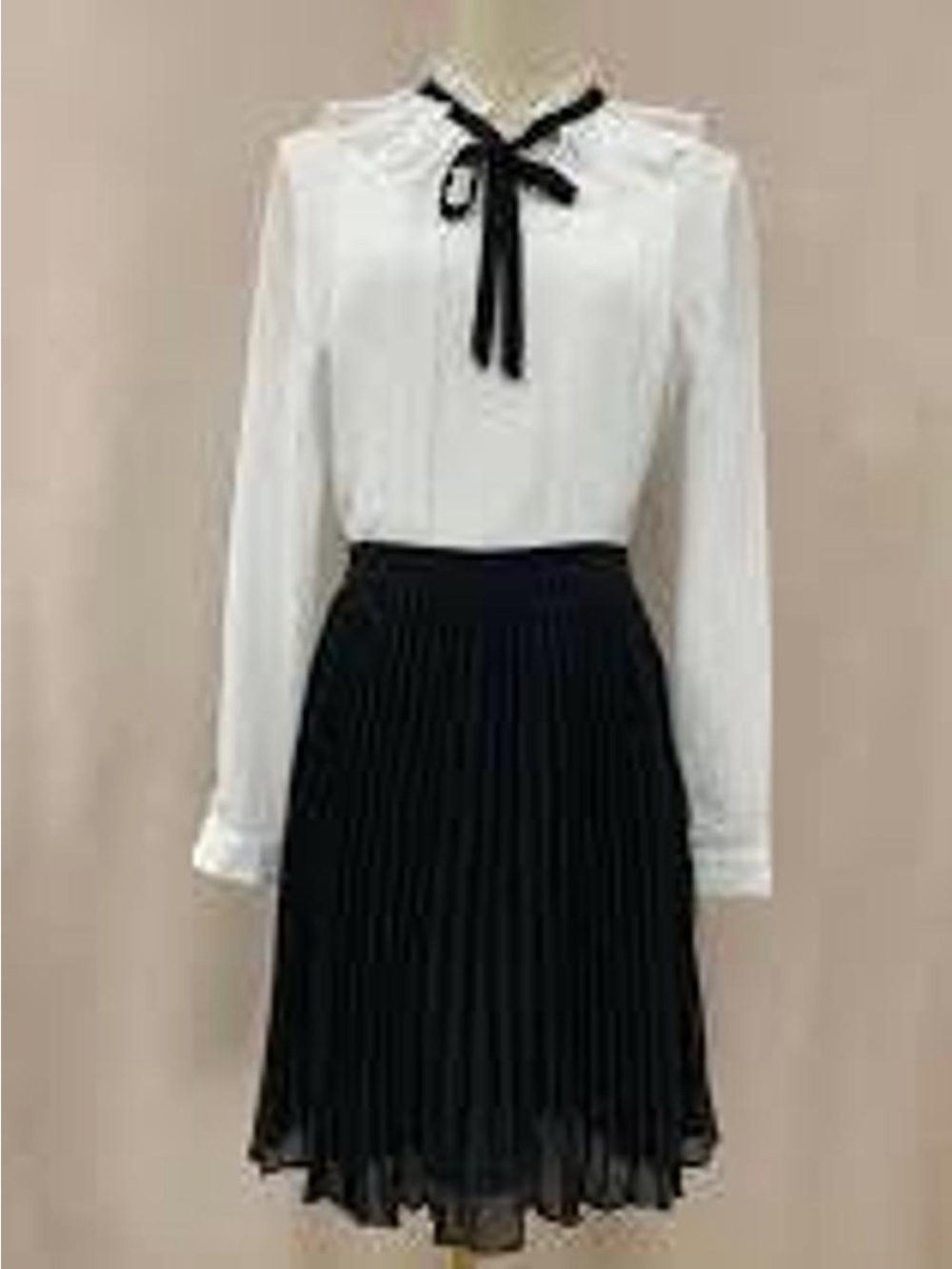 Ted Baker London Black & White Zazu Pleated Midi Dress with Bow Neck - Picture 8 of 16